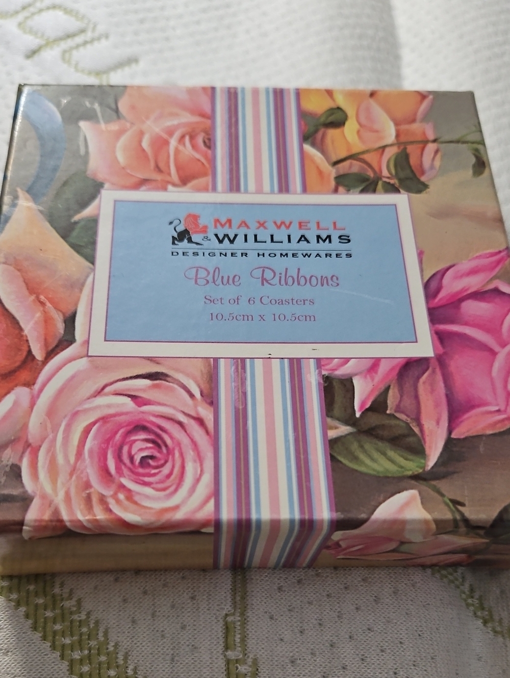 Maxwell Williams Set of 6 Drink Coasters Blue Ribbons
